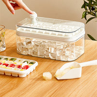 OptiLair one-touch press ice cube tray and storage box set with lid and scoop for easy kitchen ice production